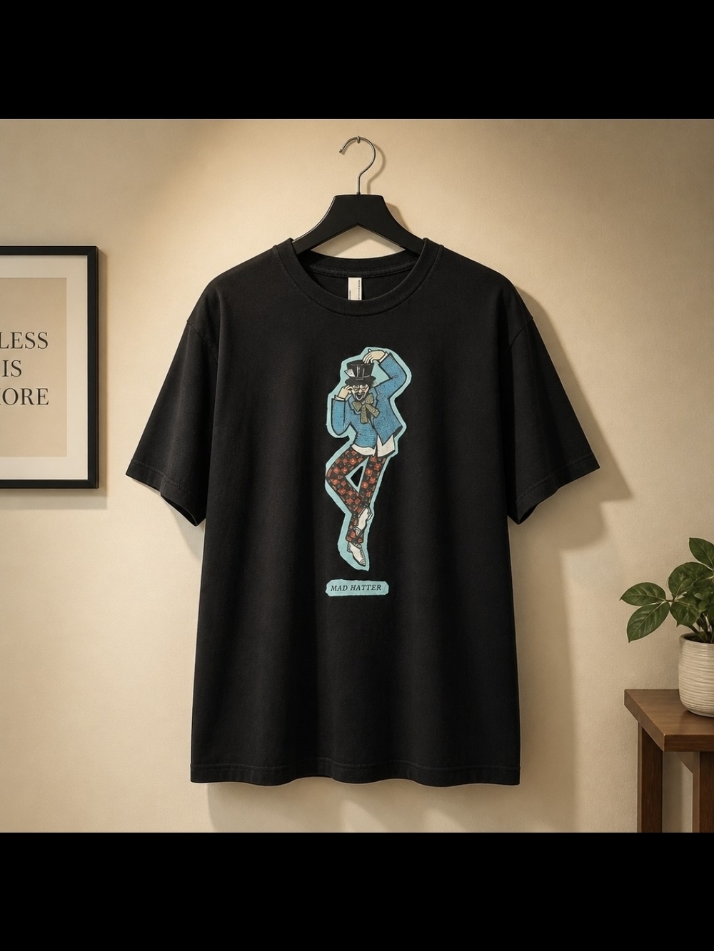 American Apparel Mad Hatter Graphic T-Shirt Black Unisex Alice Tee